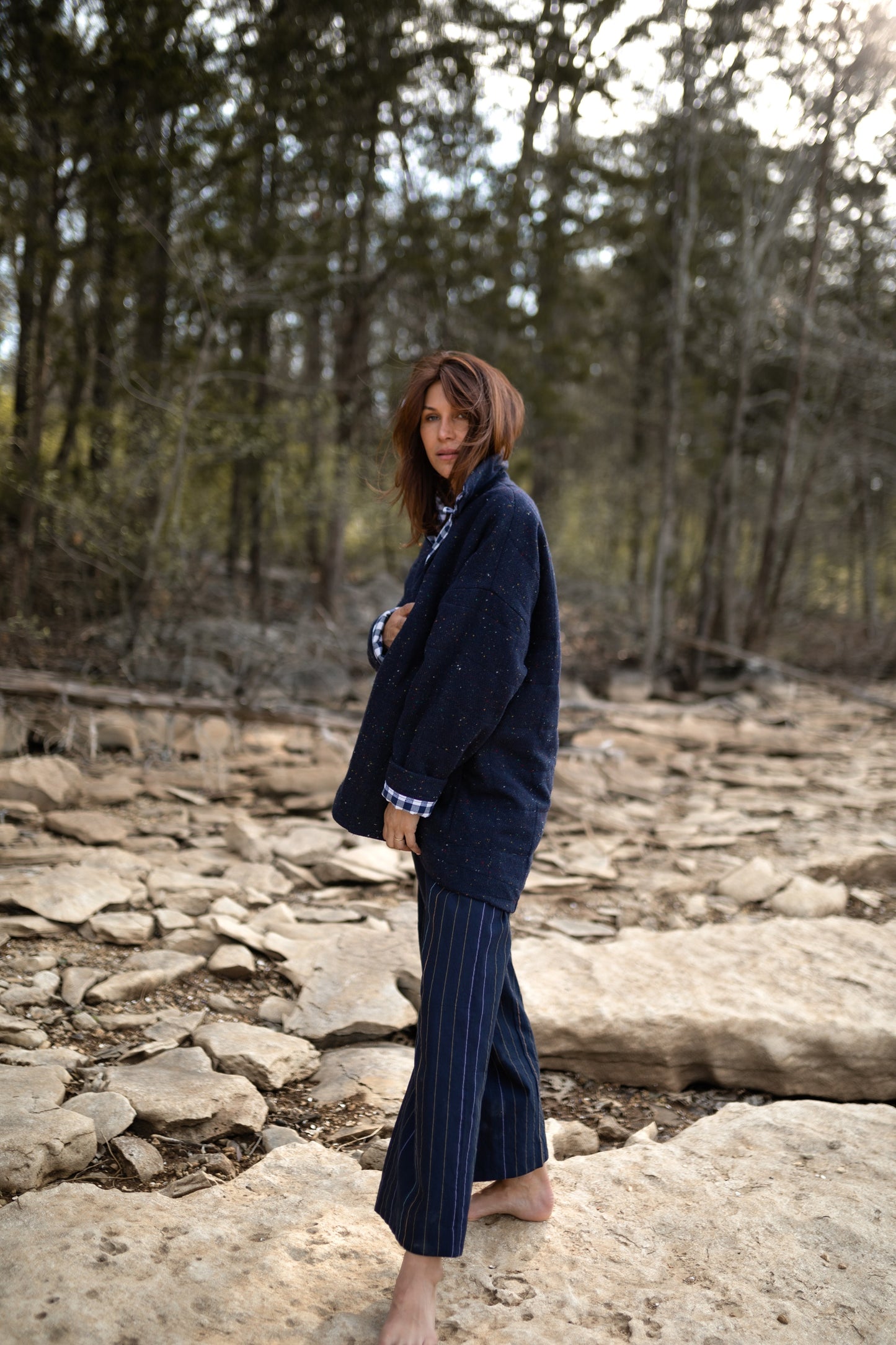 Patricia Wool Jacket in Speckled Navy Made to Order