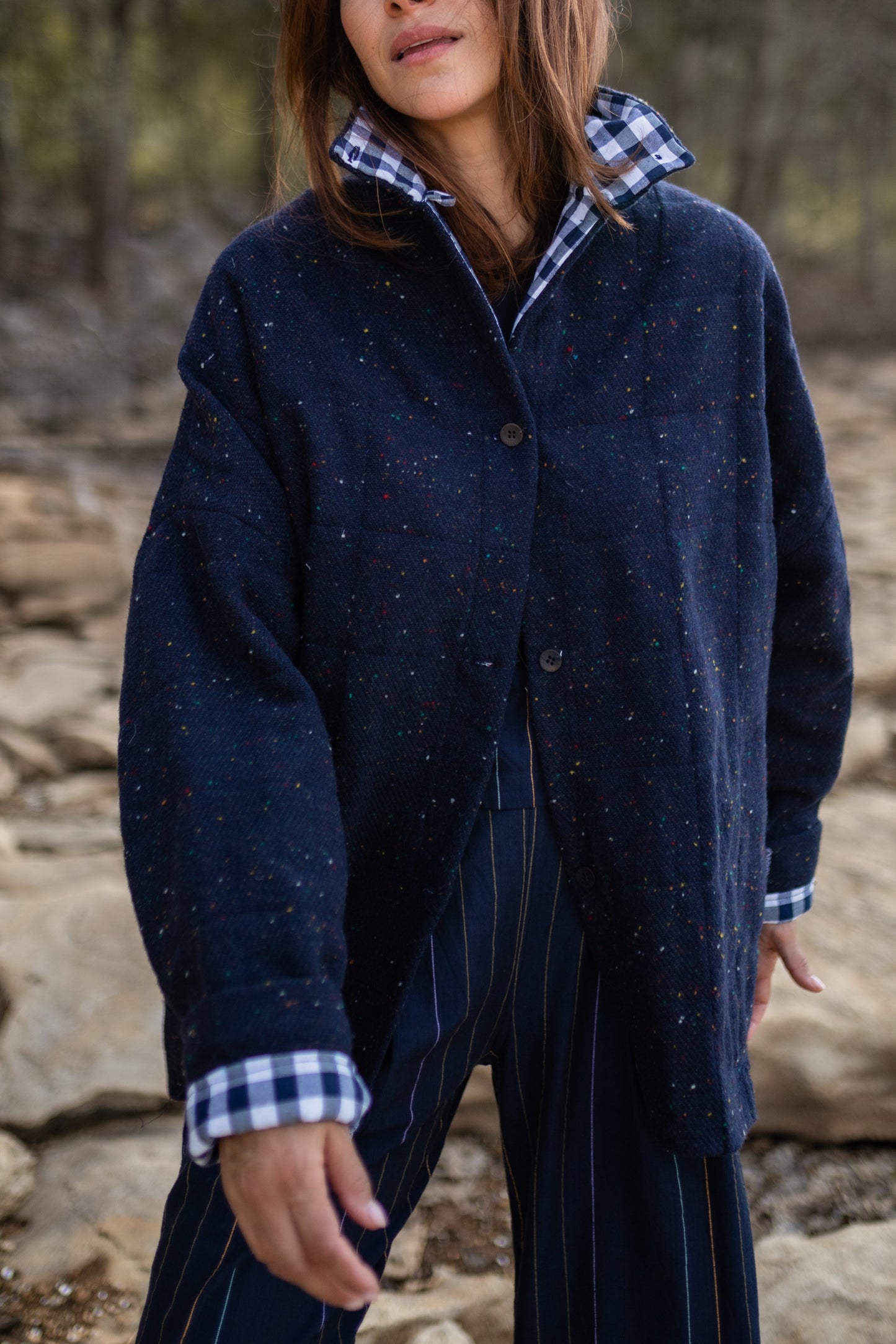 Patricia Wool Jacket in Speckled Navy Made to Order