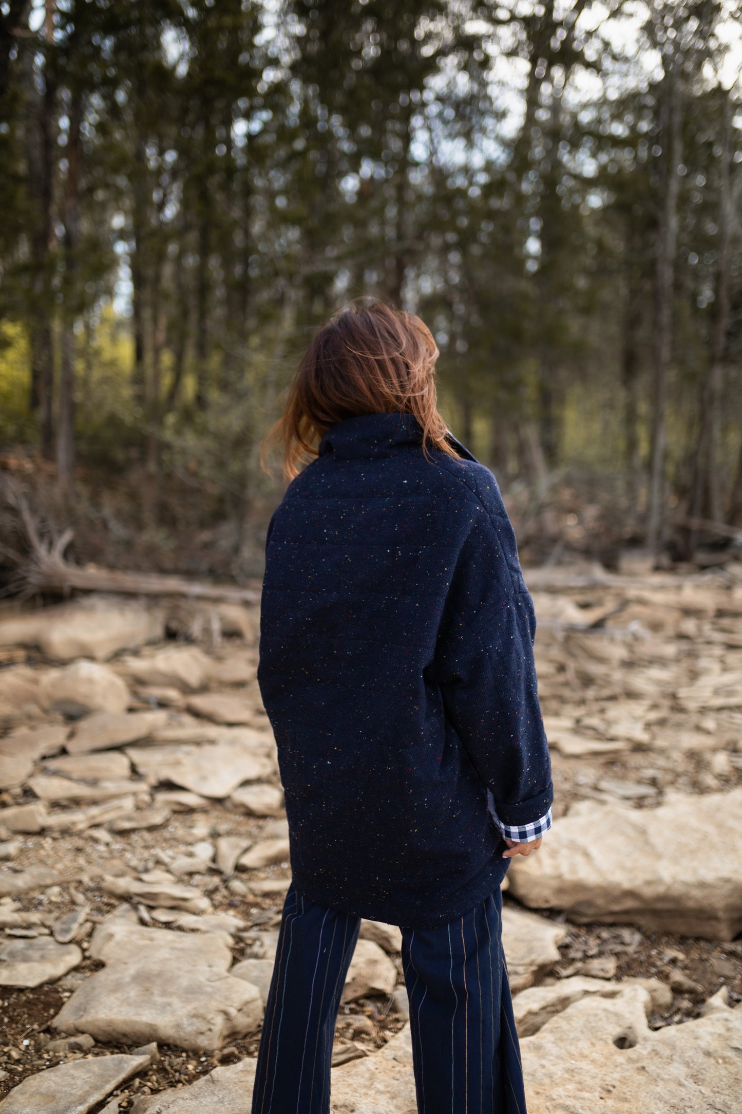Patricia Wool Jacket in Speckled Navy Made to Order