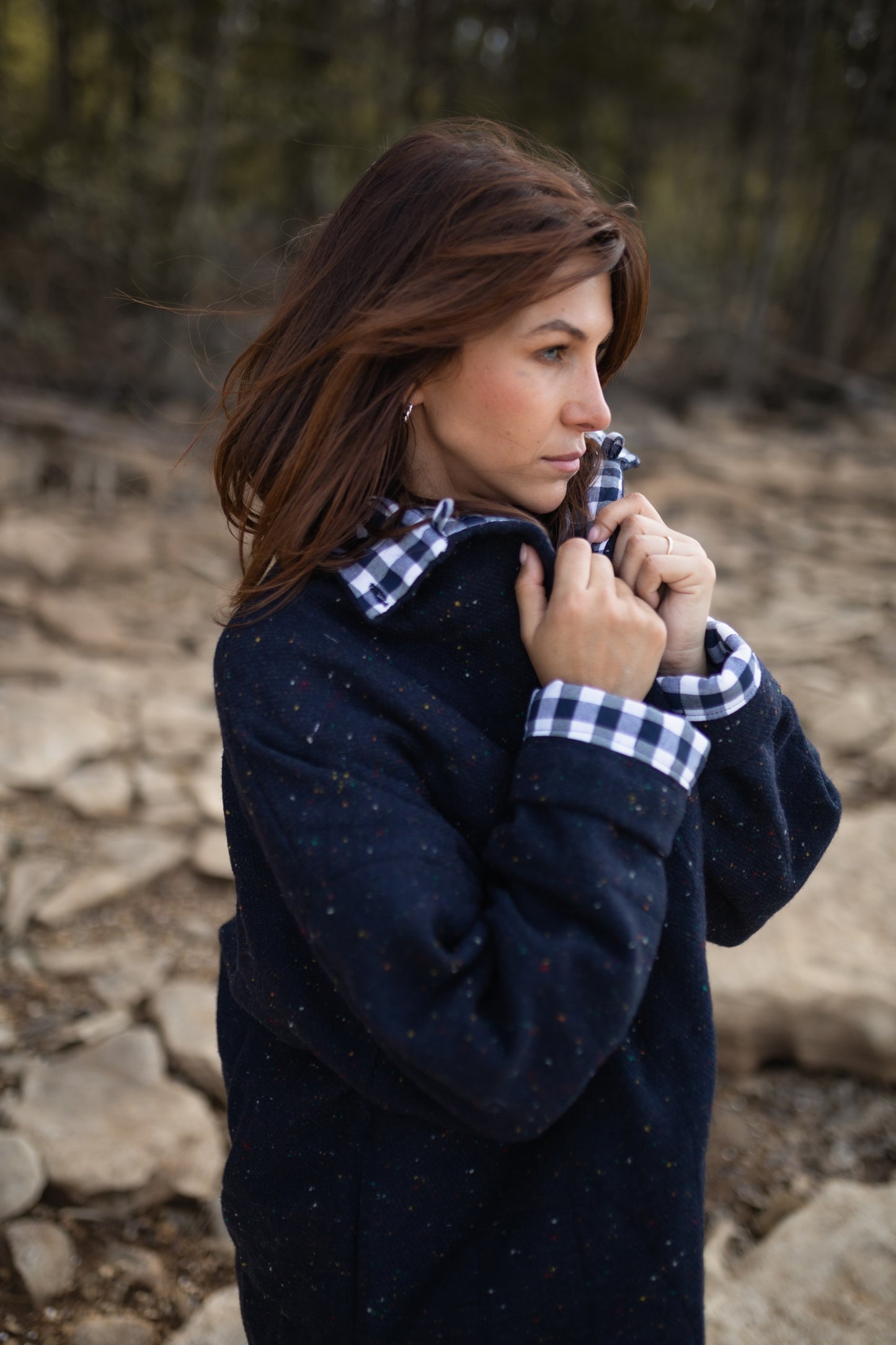 Patricia Wool Jacket in Speckled Navy Made to Order