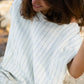 Lara Loose Weave Wool Shift Dress in Cream and Baby Blue Stripe Made to Order