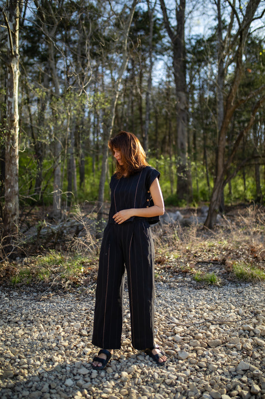 Katie Handwoven Cotton Set in Black - L Pants Left