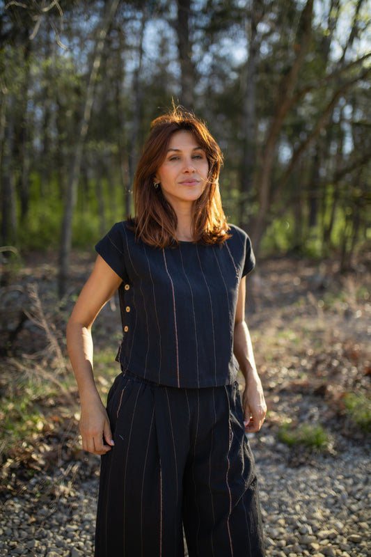 Katie Handwoven Cotton Set in Black - L Pants Left