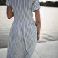 June Dress in Green and White Stripe Linen Made to Order