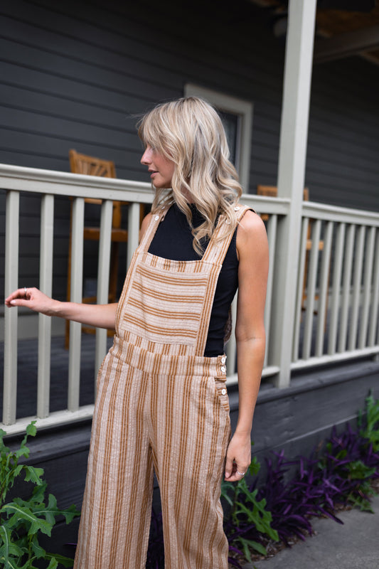 Dilsi Handwoven Cotton Overalls in Mustard and Cream Made to Order