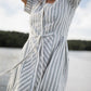 June Dress in Green and White Stripe Linen Made to Order