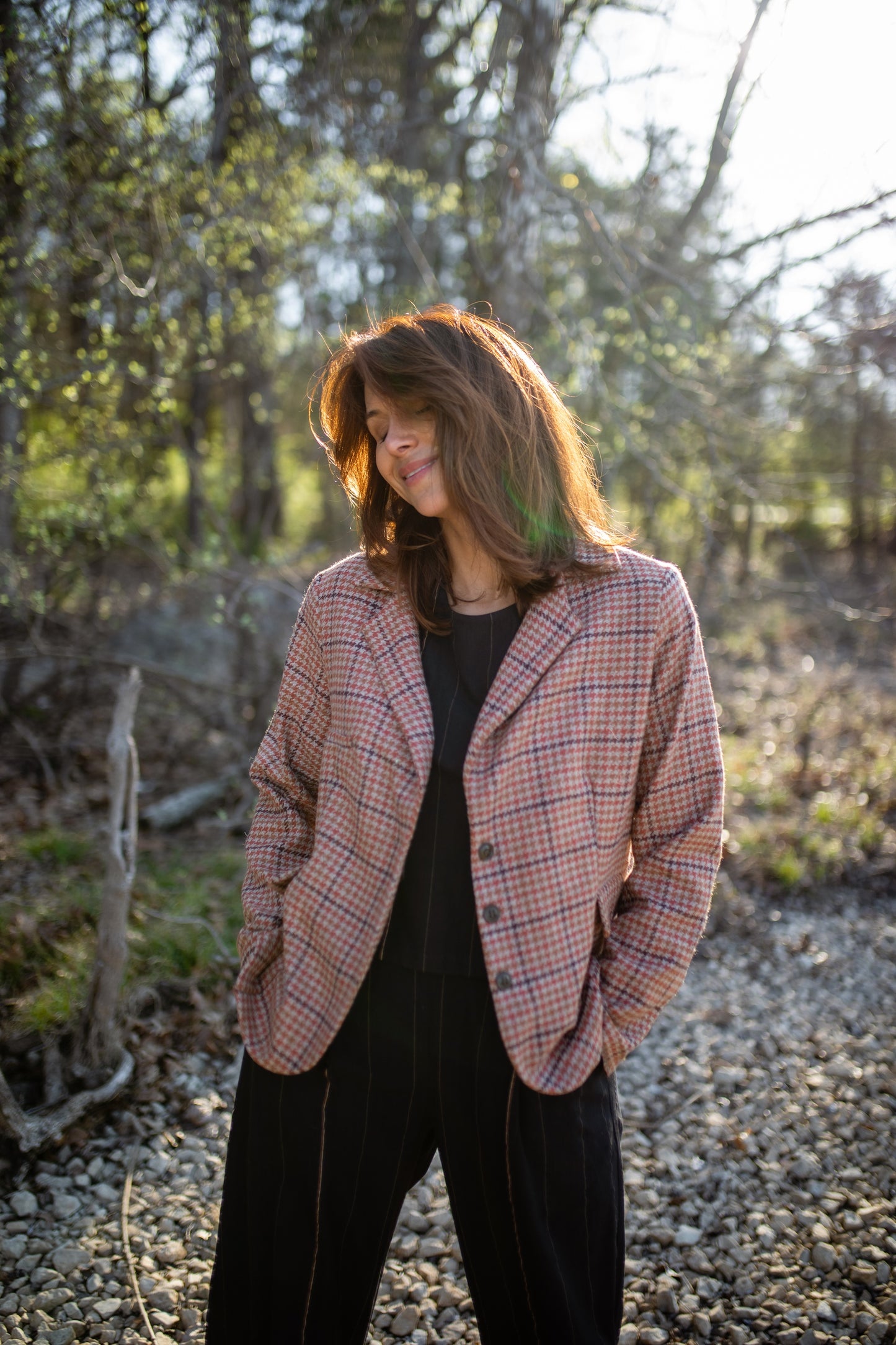 Julie Wool Blazer in Red and Brown Plaid Made to Order