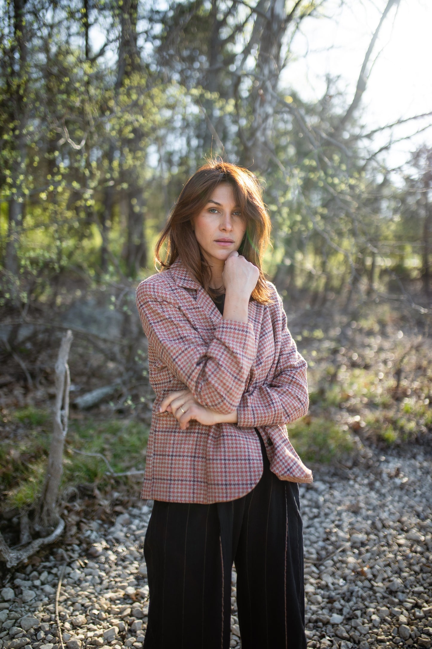 Julie Wool Blazer in Red and Brown Plaid Made to Order