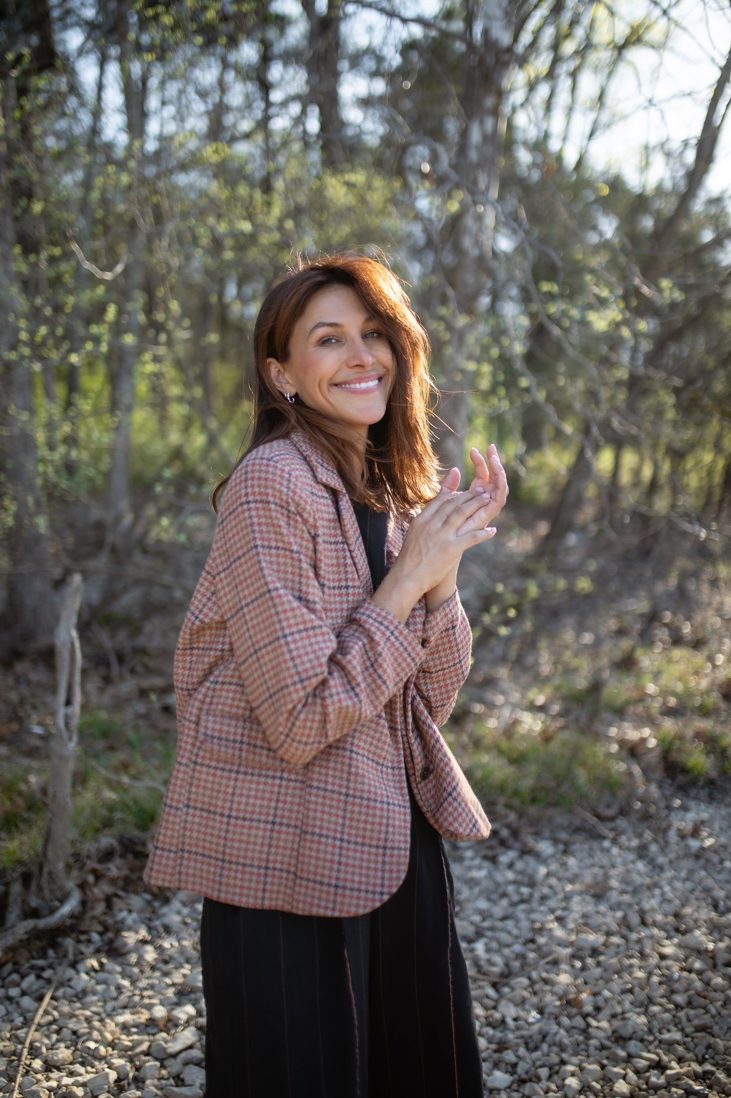 Julie Wool Blazer in Red and Brown Plaid Made to Order