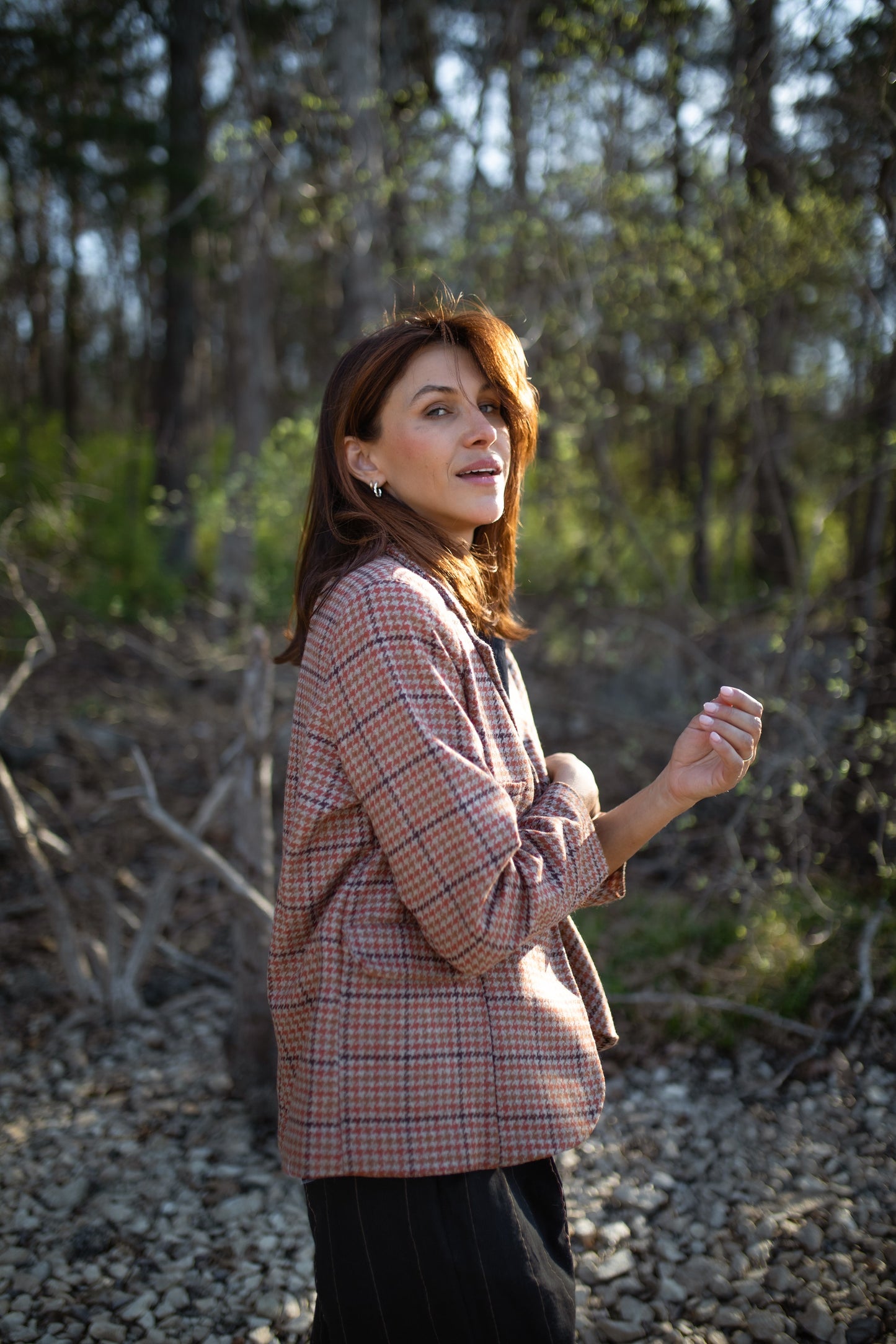 Julie Wool Blazer in Red and Brown Plaid Made to Order