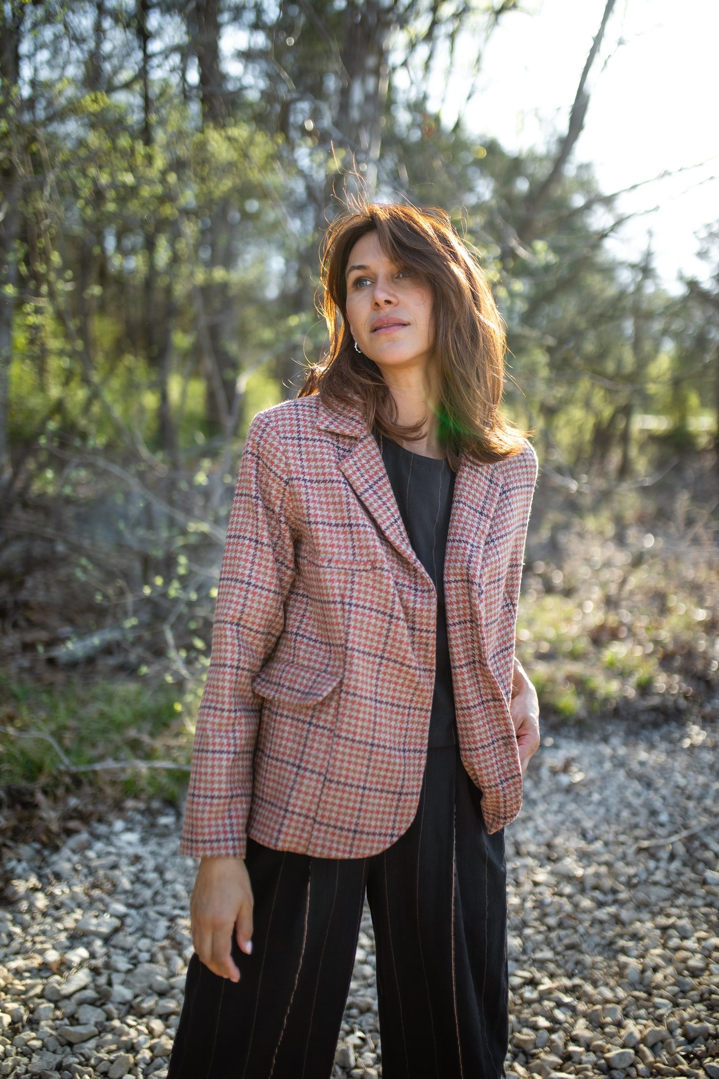 Julie Wool Blazer in Red and Brown Plaid Made to Order