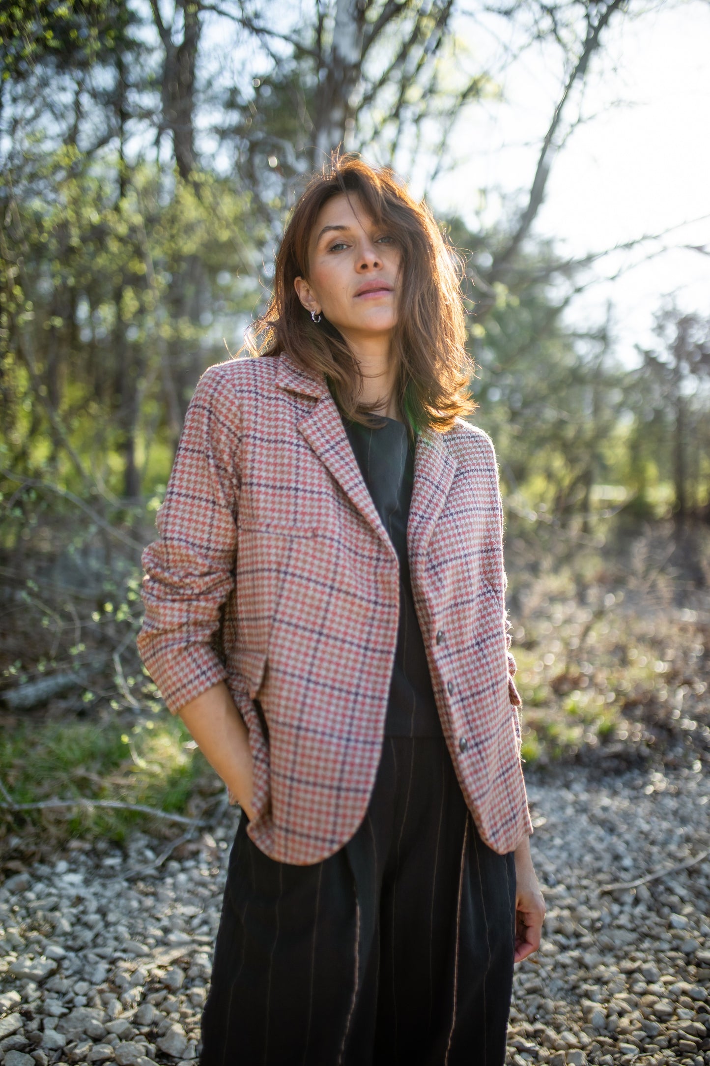 Julie Wool Blazer in Red and Brown Plaid Made to Order