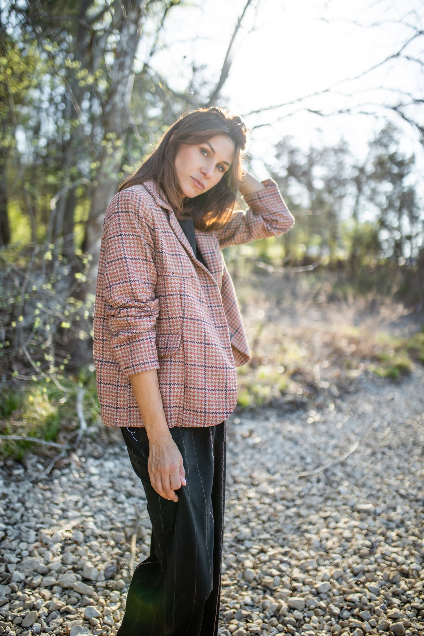 Julie Wool Blazer in Red and Brown Plaid Made to Order