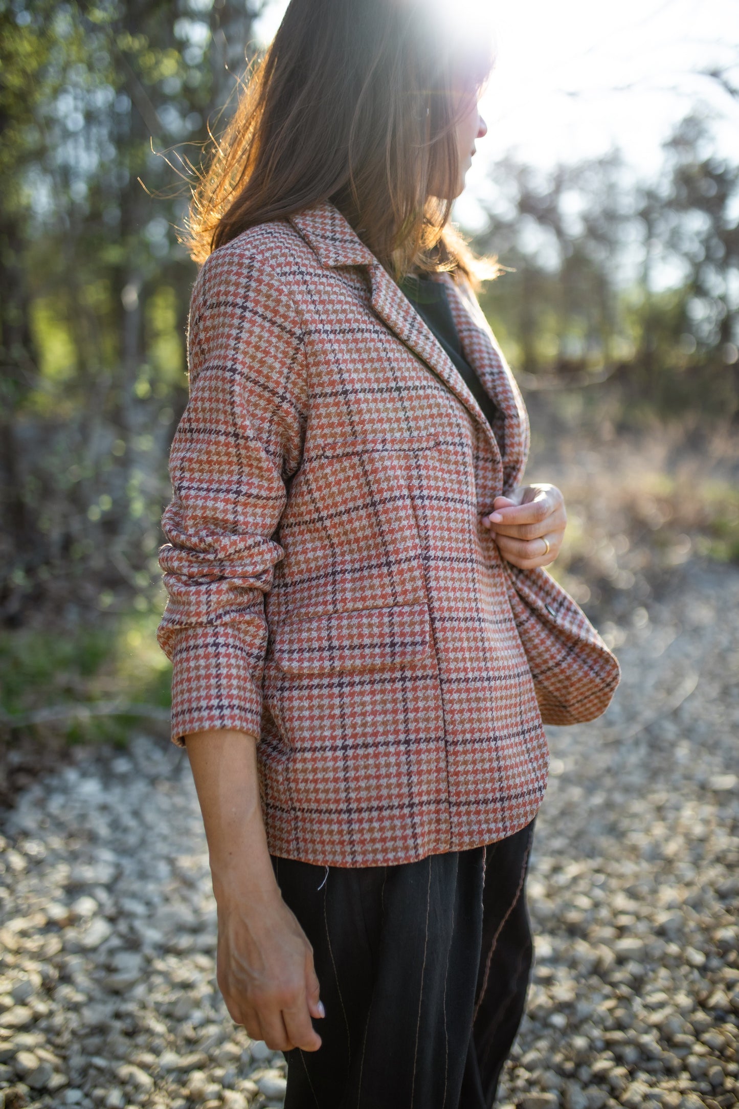 Julie Wool Blazer in Red and Brown Plaid Made to Order