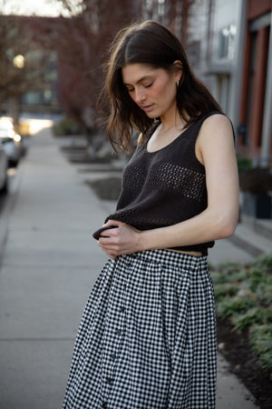 Perry Gathered Midi Skirt in Black and White Gingham Made to