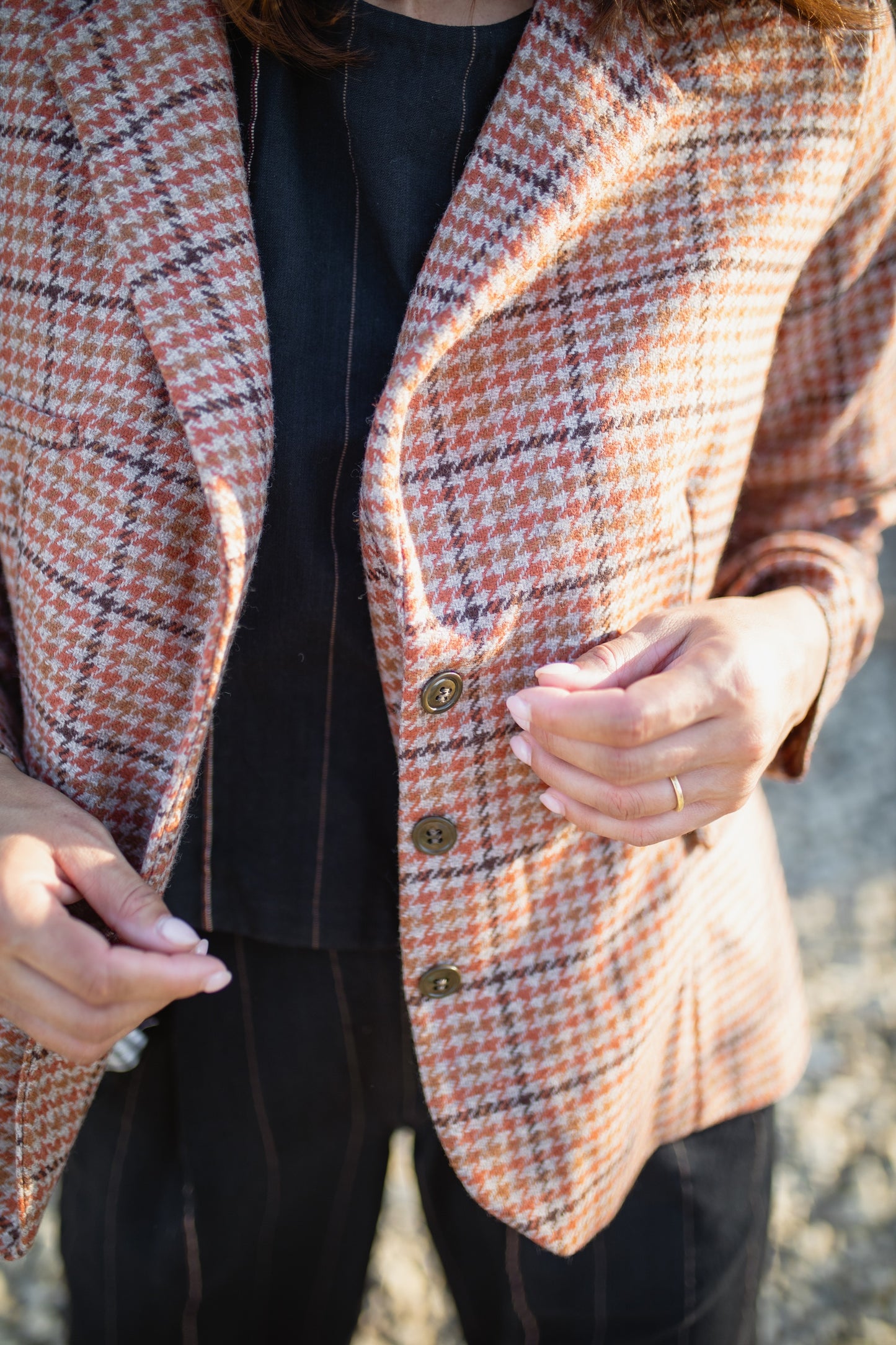 Julie Wool Blazer in Red and Brown Plaid Made to Order