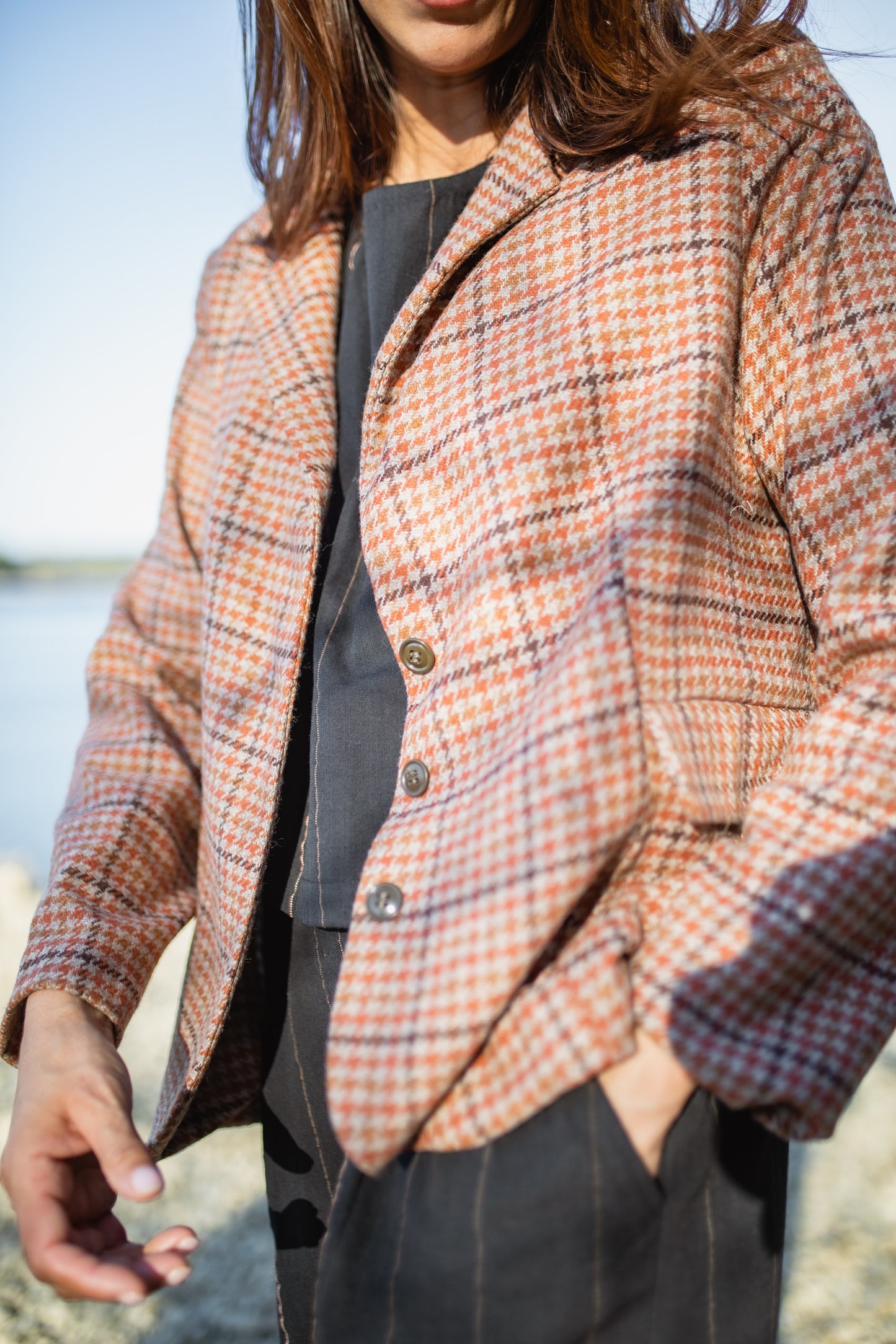 Julie Wool Blazer in Red and Brown Plaid Made to Order