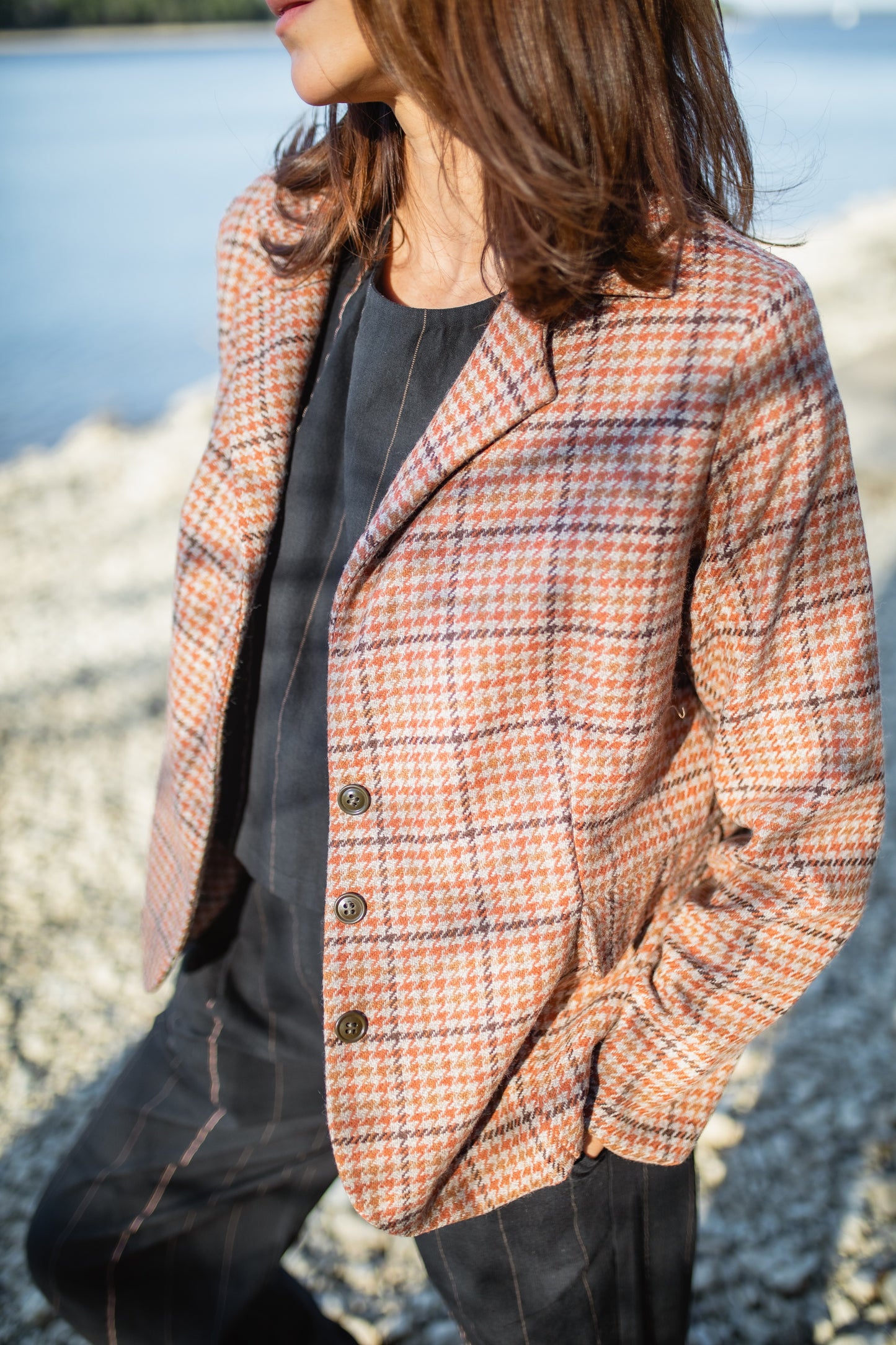 Julie Wool Blazer in Red and Brown Plaid Made to Order