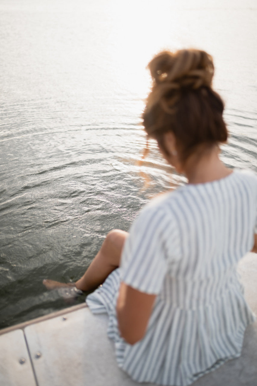 June Dress in Green and White Stripe Linen - Pre-Order 2/30