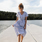 June Dress in Blue and White Stripe Linen/Cotton Made to Order