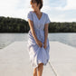 June Dress in Blue and White Stripe Linen/Cotton Made to Order