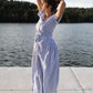 June Dress in Blue and White Stripe Linen/Cotton Made to Order