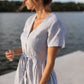 June Dress in Blue and White Stripe Linen/Cotton Made to Order