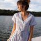 June Dress in Blue and White Stripe Linen/Cotton Made to Order