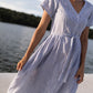 June Dress in Blue and White Stripe Linen/Cotton Made to Order