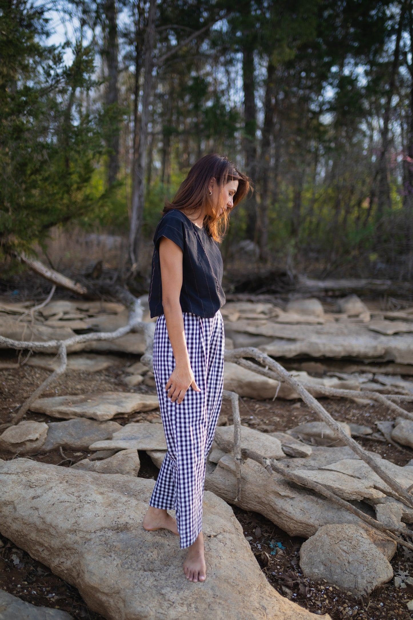 Katie Handwoven Cotton Set in Black and White Gingham