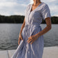 June Dress in Blue and White Stripe Linen/Cotton Made to Order