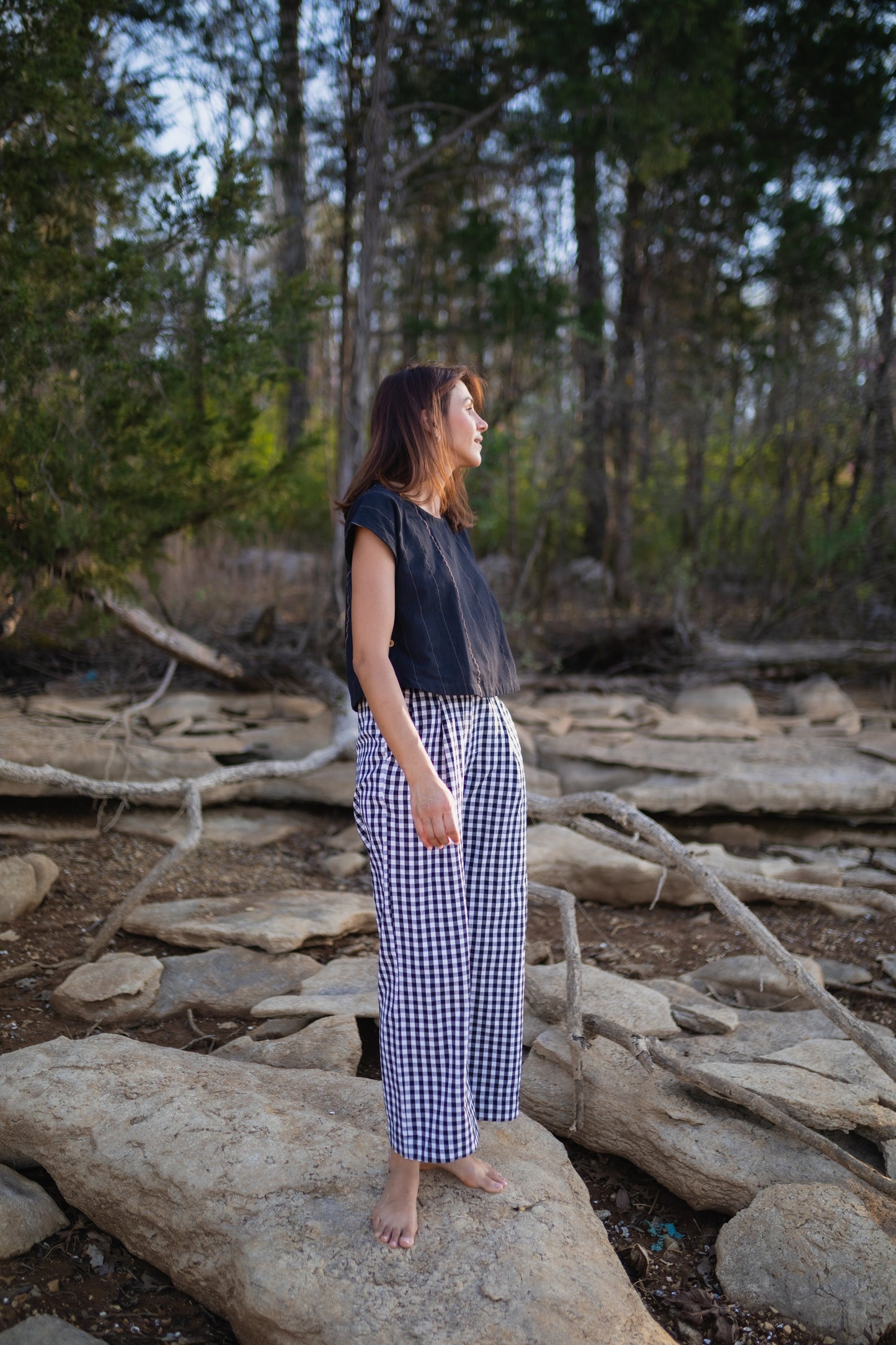 Katie Handwoven Cotton Set in Black and White Gingham