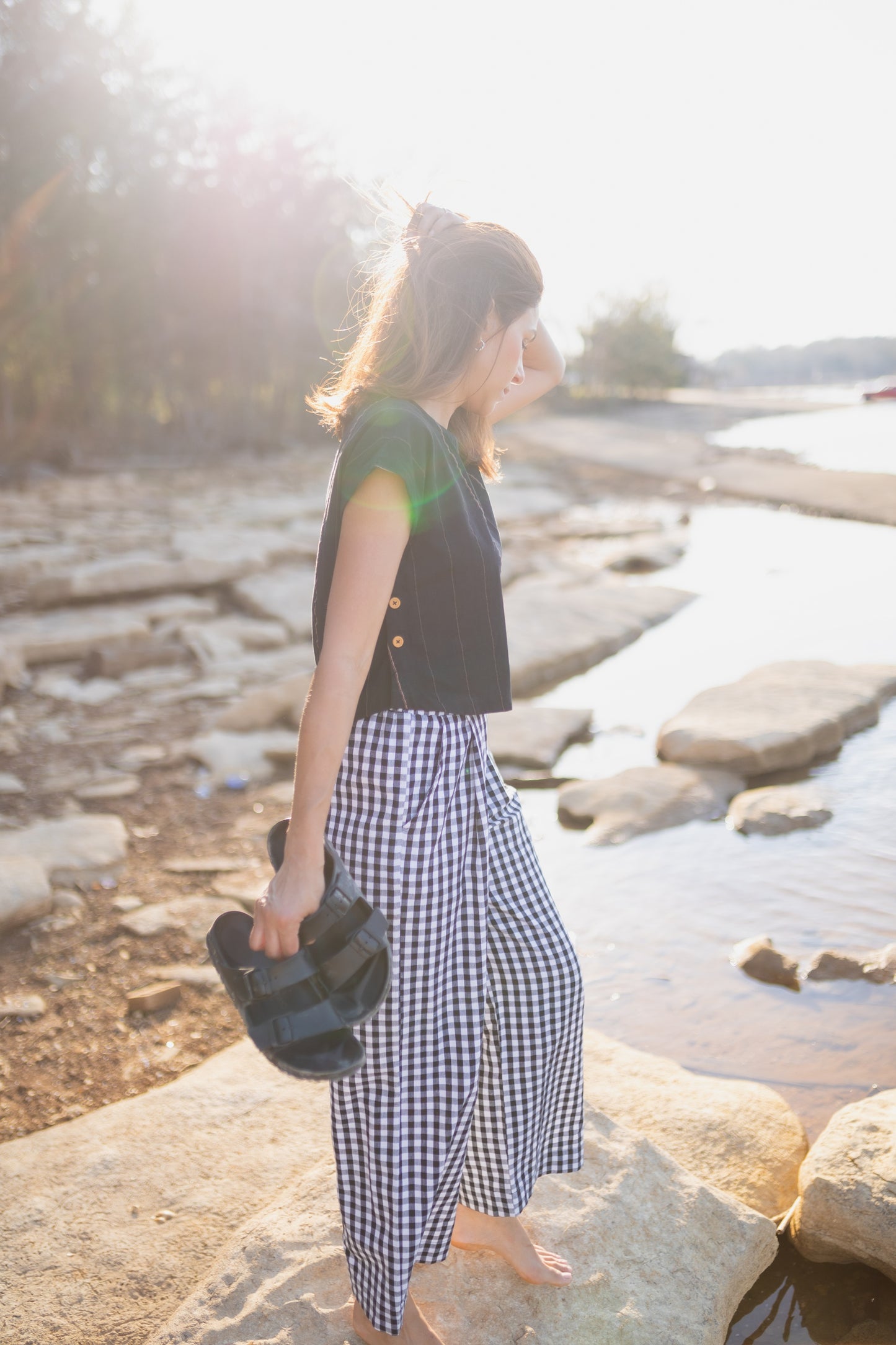 Katie Handwoven Cotton Set in Black and White Gingham