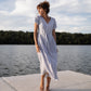 June Dress in Blue and White Stripe Linen/Cotton Made to Order