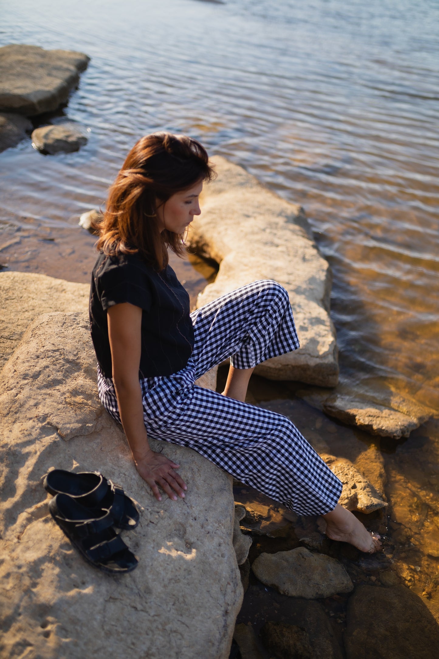 Katie Handwoven Cotton Set in Black and White Gingham