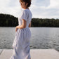 June Dress in Blue and White Stripe Linen/Cotton Made to Order