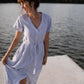 June Dress in Blue and White Stripe Linen/Cotton Made to Order