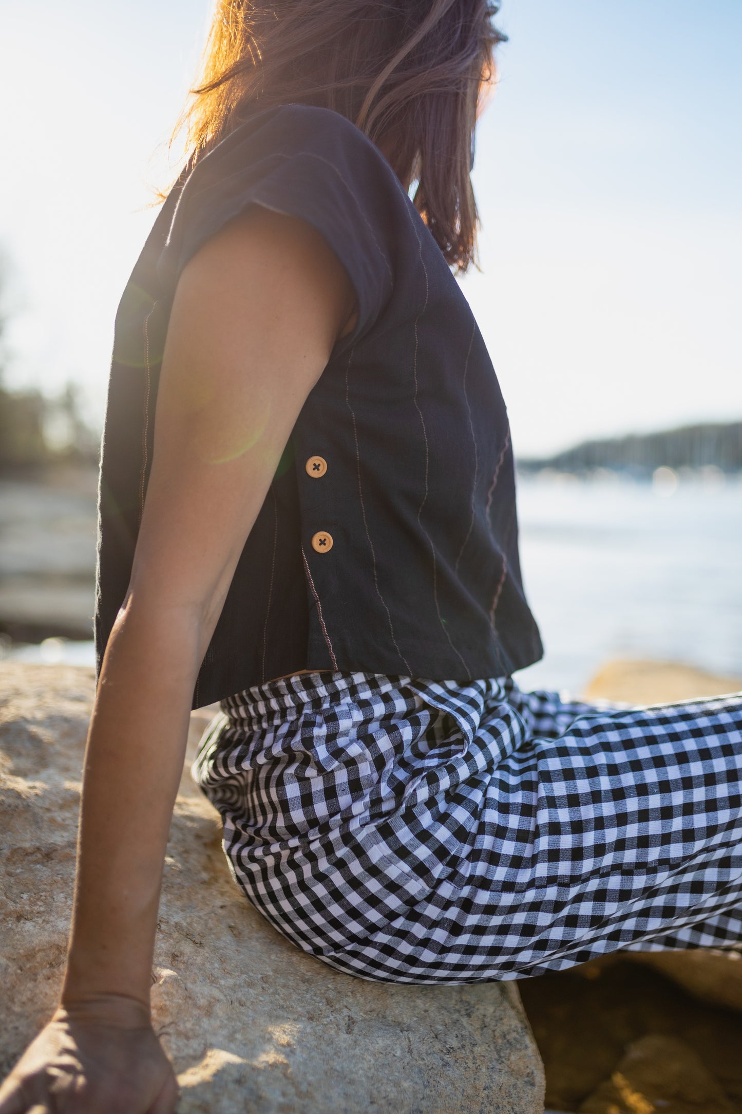 Katie Handwoven Cotton Set in Black and White Gingham