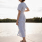 June Dress in Blue and White Stripe Linen/Cotton Made to Order