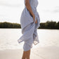 June Dress in Blue and White Stripe Linen/Cotton Made to Order