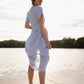 June Dress in Blue and White Stripe Linen/Cotton Made to Order