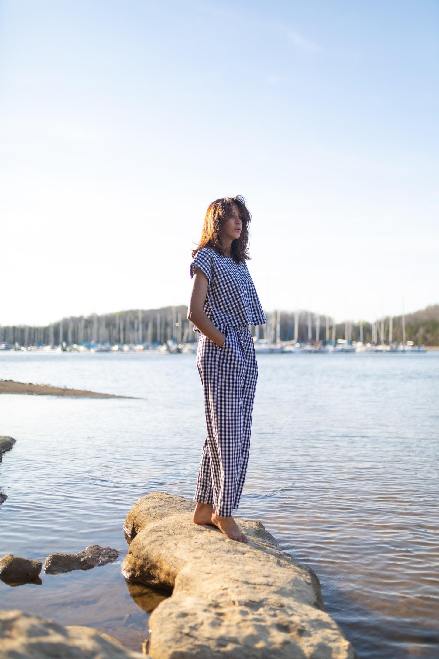 Katie Handwoven Cotton Set in Black and White Gingham