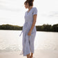 June Dress in Blue and White Stripe Linen/Cotton Made to Order