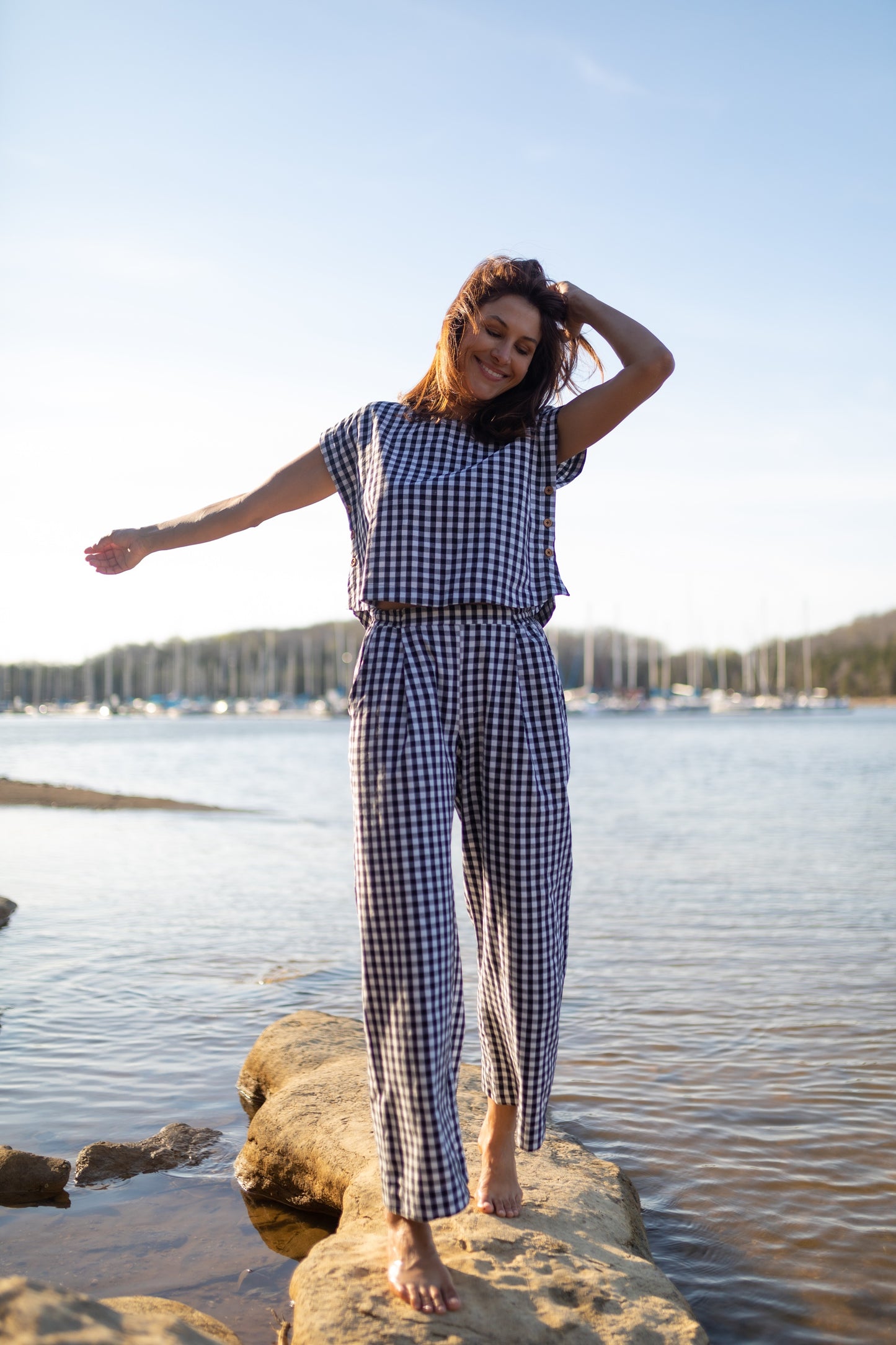 Katie Handwoven Cotton Set in Black and White Gingham