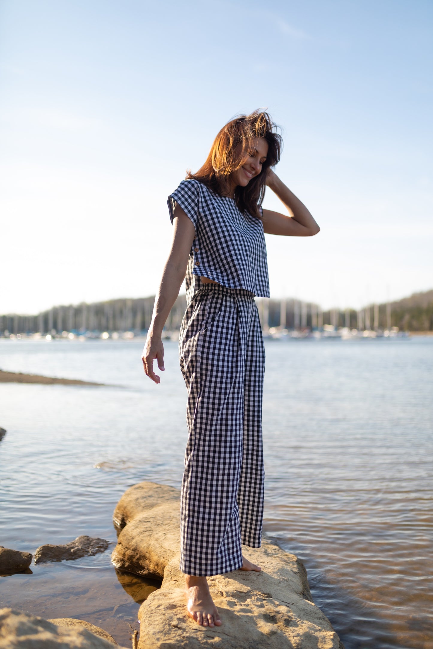 Katie Handwoven Cotton Set in Black and White Gingham