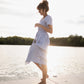 June Dress in Blue and White Stripe Linen/Cotton Made to Order