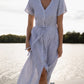 June Dress in Blue and White Stripe Linen/Cotton Made to Order