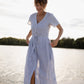 June Dress in Blue and White Stripe Linen/Cotton Made to Order