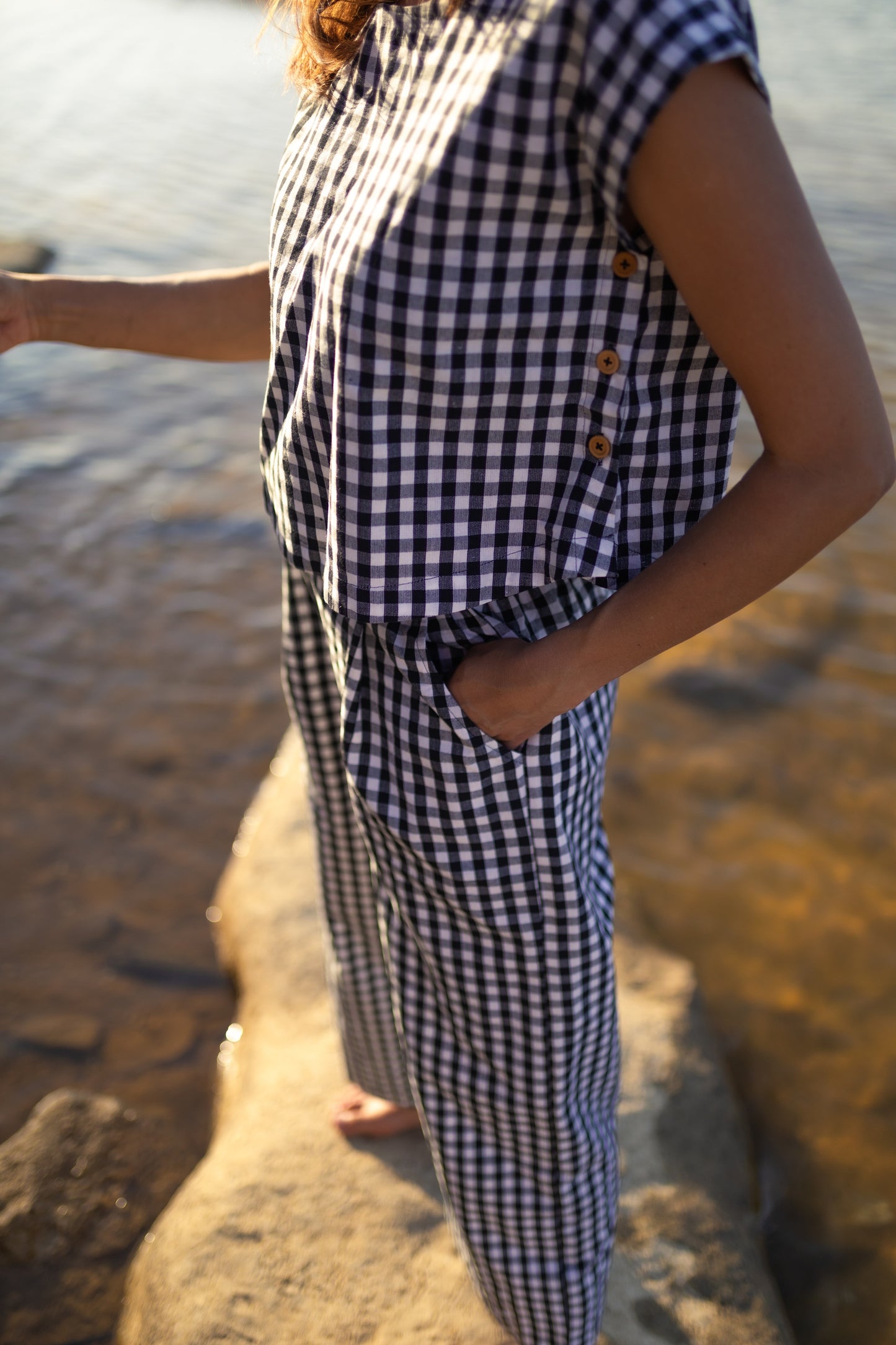 Katie Handwoven Cotton Set in Black and White Gingham