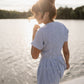 June Dress in Blue and White Stripe Linen/Cotton Made to Order